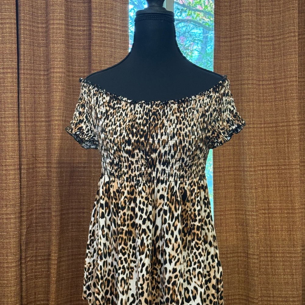 No Boundaries Leopard Print Smocked Babydoll Top
